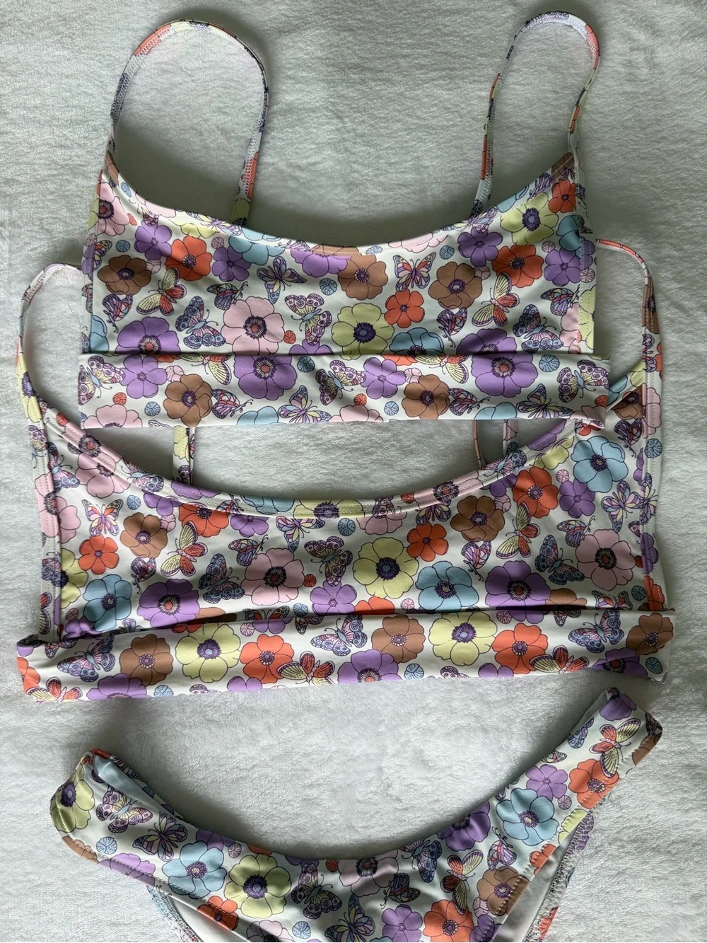 Frankie's Bikinis Floral Two-Piece Bikini in Purple, Orange, Yellow, Blue